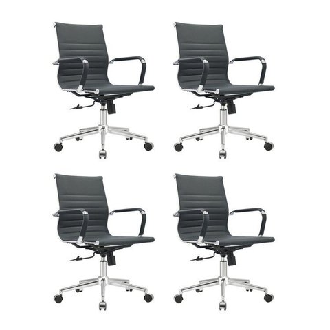 Kit 4 Cadeiras Escritório Diretor Esteirinha Corino Manhattan Preto