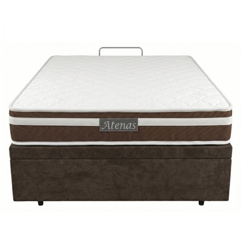 Cama Box Bau Casal Suede Marrom + Colchão Atenas Molas Ensacadas - Comfort Prime