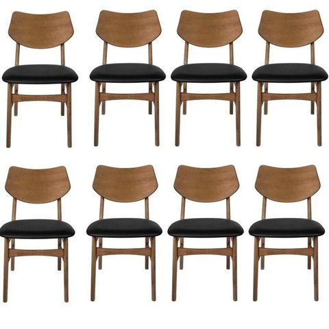 Kit com 8 Cadeiras Madeira Maciça e PVC Edna Marrom/Nogueira/Preto
