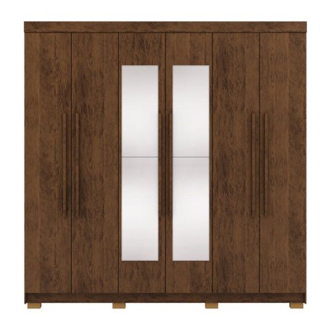 Guarda Roupa Roupeiro Casal Elegance com Espelhos 06 Portas 02 Gavetas Imbuia Rústico Vila Rica