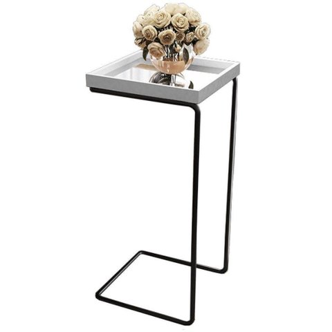 Mesa de Apoio Lateral Espelhada para Sofá Retangular MDF Aço 38cm Branco Lar Flex Móveis