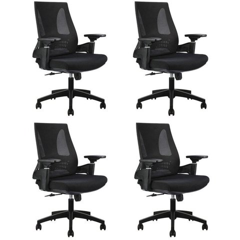 Kit com 4 Cadeiras Office Diretor Toledo com Braços 3D NR17 Preto Rivatti