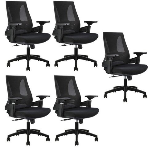 Kit com 5 Cadeiras Office Diretor Toledo com Braços 3D NR17 Preto Rivatti