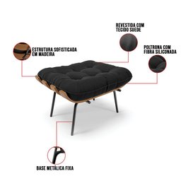 Kit 02 Puffs Costela Suede Base Metálica Preto - D'rossi - Preto - 7