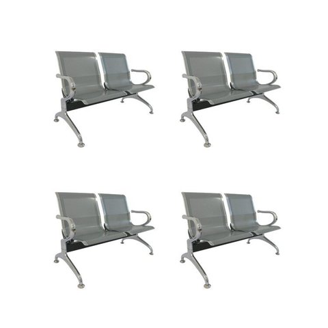 Kit 4 Cadeiras para Escritório Longarina 2 Lugares Aço Inox Dubai Cinza