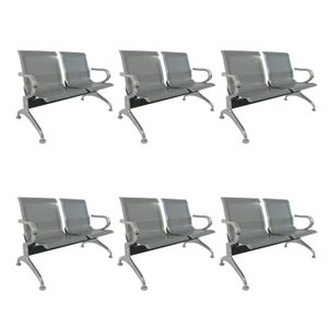 Kit 6 Cadeiras para Escritório Longarina 2 Lugares Aço Inox Dubai
