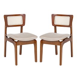 Kit 2 Cadeiras de Jantar Portugal em Madeira Imbuia Encosto Tela Rattan Linho Bege M58 - 1