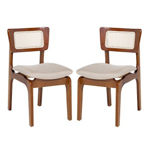 Kit 2 Cadeiras de Jantar Portugal em Madeira Imbuia Encosto Tela Rattan Linho Bege M58