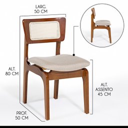Kit 2 Cadeiras de Jantar Portugal em Madeira Imbuia Encosto Tela Rattan Linho Bege M58 - 3
