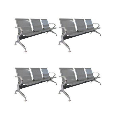 Kit 4 Cadeiras para Escritório Longarina 3 Lugares Aço Inox Dubai Cinza