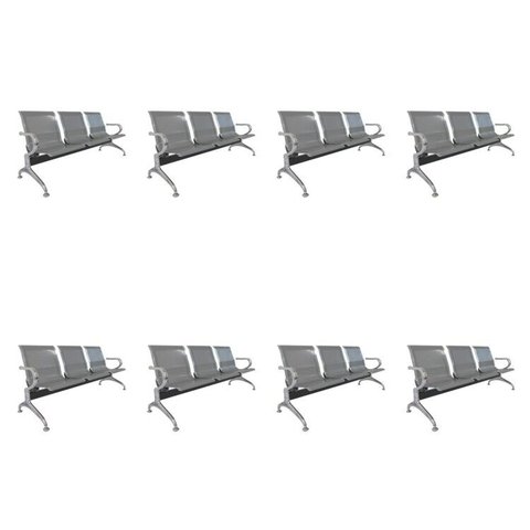 Kit 8 Cadeiras para Escritório Longarina 3 Lugares Aço Inox Dubai Cinza