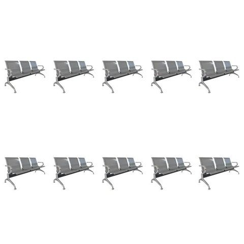 Kit 10 Cadeiras para Escritório Longarina 3 Lugares Aço Inox Dubai Cinza