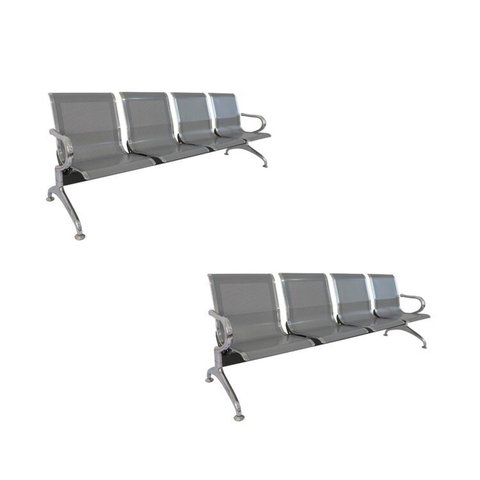 Kit 2 Cadeiras para Escritório Longarina 4 Lugares Aço Inox Dubai Cinza