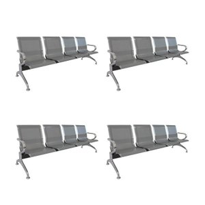 Kit 4 Cadeiras para Escritório Longarina 4 Lugares Aço Inox Dubai