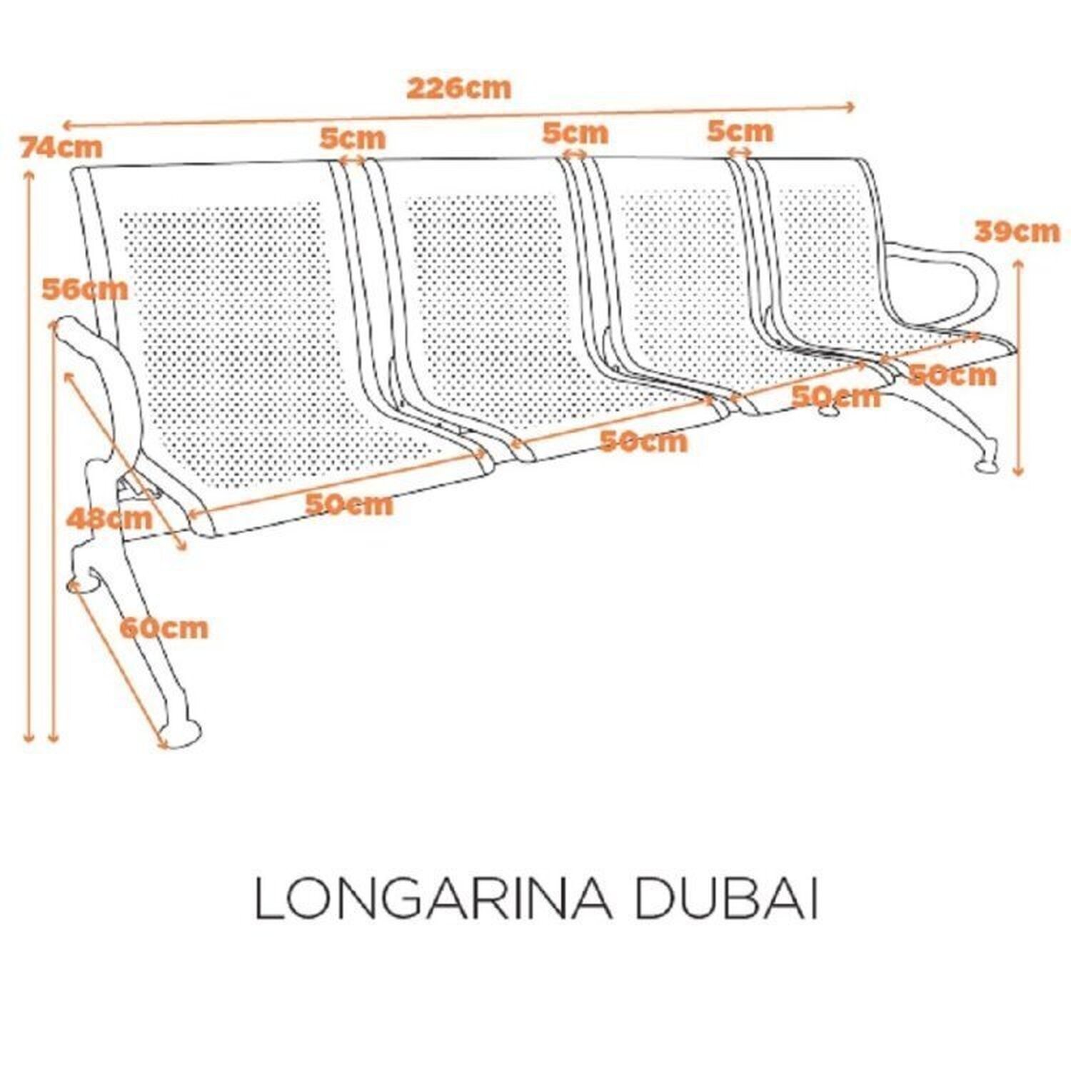 Kit 4 Cadeiras para Escritório Longarina 4 Lugares Dubai - 3