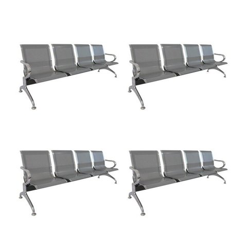 Kit 4 Cadeiras para Escritório Longarina 4 Lugares Aço Inox Dubai Cinza