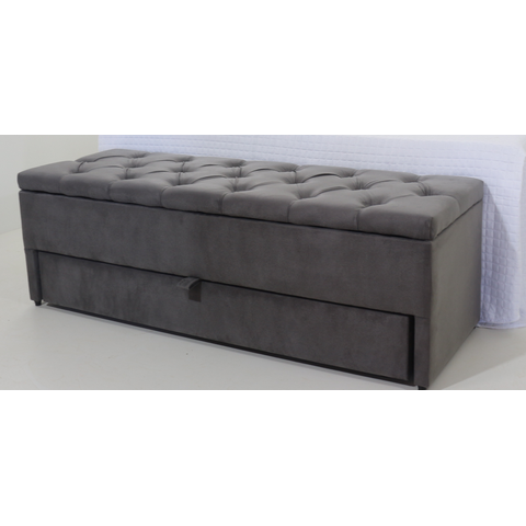 Puff Baú com Gaveta/sapateira 120x50x45cm na Cor Cinza Escura (guarda Volume)