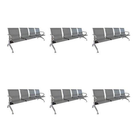 Kit 6 Cadeiras para Escritório Longarina 4 Lugares Aço Inox Dubai Cinza