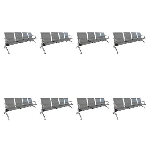Kit 8 Cadeiras para Escritório Longarina 4 Lugares Aço Inox Dubai Cinza