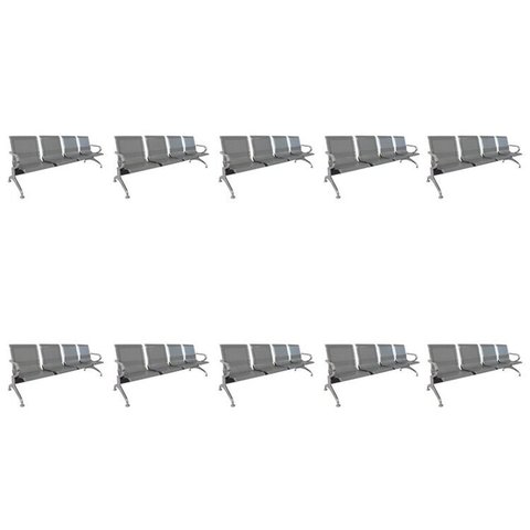 Kit 10 Cadeiras para Escritório Longarina 4 Lugares Aço Inox Dubai Cinza