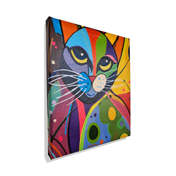 Mini Quadro  Artesanal Decorativo com Gatinho Pintado a Mão 30x25cm - 3