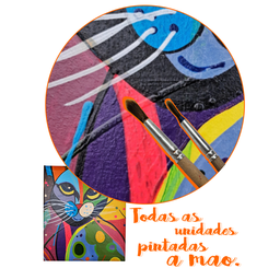 Mini Quadro  Artesanal Decorativo com Gatinho Pintado a Mão 30x25cm - 9