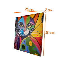 Mini Quadro  Artesanal Decorativo com Gatinho Pintado a Mão 30x25cm - 7