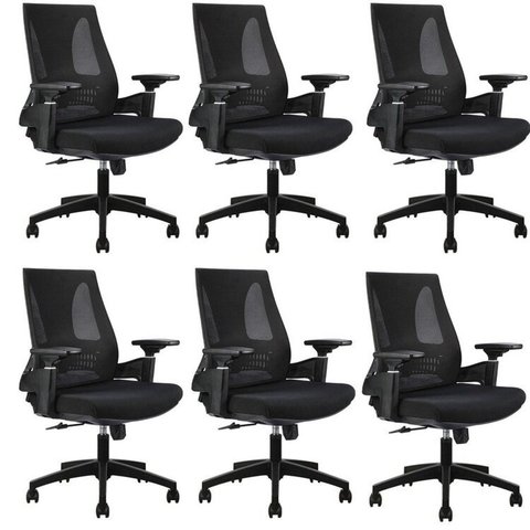 Kit com 6 Cadeiras Office Diretor Toledo com Braços 3D NR17 Preto Rivatti
