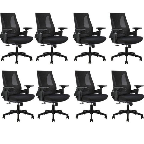 Kit com 8 Cadeiras Office Diretor Toledo com Braços 3D NR17 Preto Rivatti