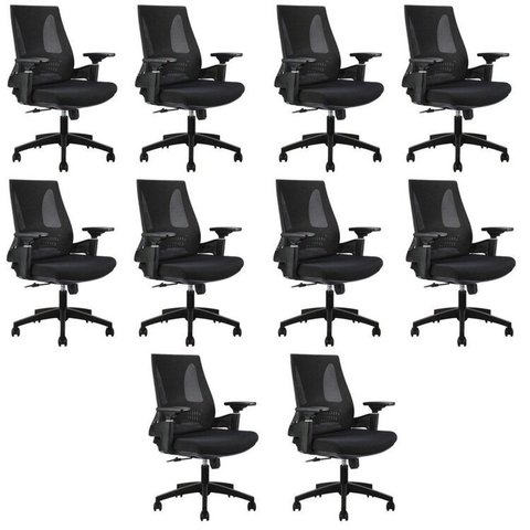 Kit com 10 Cadeiras Office Diretor Toledo com Braços 3D NR17 Preto Rivatti