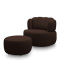 Ver imagem 2 de Conjunto Sala de Estar Decorativo Mariele Poltrona Base Giratória em Aço com Puff Couro Marrom Choco