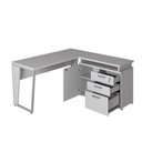 Ver imagem 3 de Mesa L Escritório 1,5m Pé Metal Armário 3 Gavetas 1 Porta F5 Cor:cinza