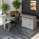 Ver imagem 1 de Mesa L Escritório 1,5m Pé Metal Armário 3 Gavetas 1 Porta F5 Cor:cinza