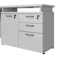 Ver imagem 5 de Mesa L Escritório 1,5m Pé Metal Armário 3 Gavetas 1 Porta F5 Cor:cinza