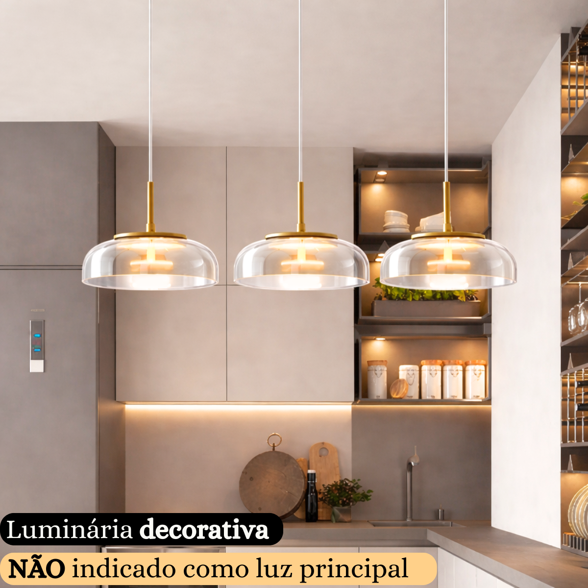 Ver imagem 2 de Lustre Pendente 22,5cm Vidro Transparente Luz Indireta Redondo Luminária Teto Gimpo Kjdde-271-tr