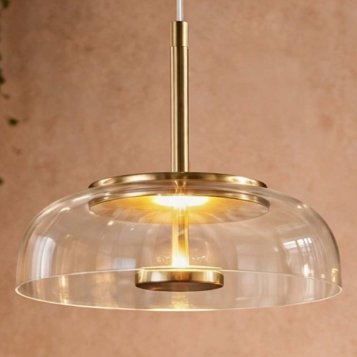 Lustre Pendente 22,5cm Vidro Transparente Luz Indireta Redondo Luminária Teto Gimpo Kjdde-271-tr