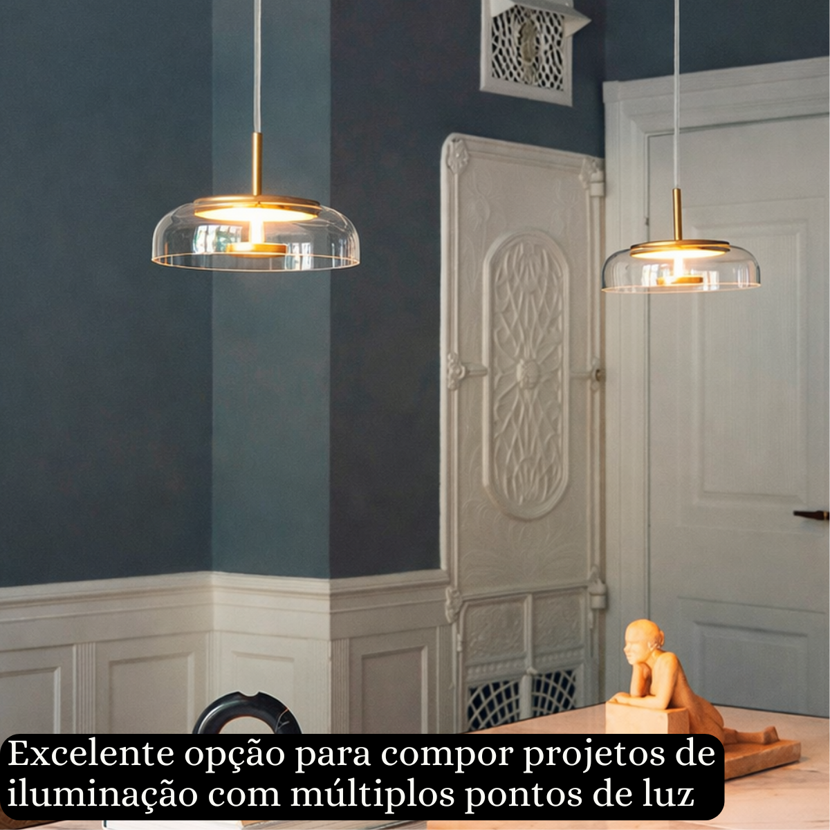 Ver imagem 5 de Lustre Pendente 22,5cm Vidro Transparente Luz Indireta Redondo Luminária Teto Gimpo Kjdde-271-tr