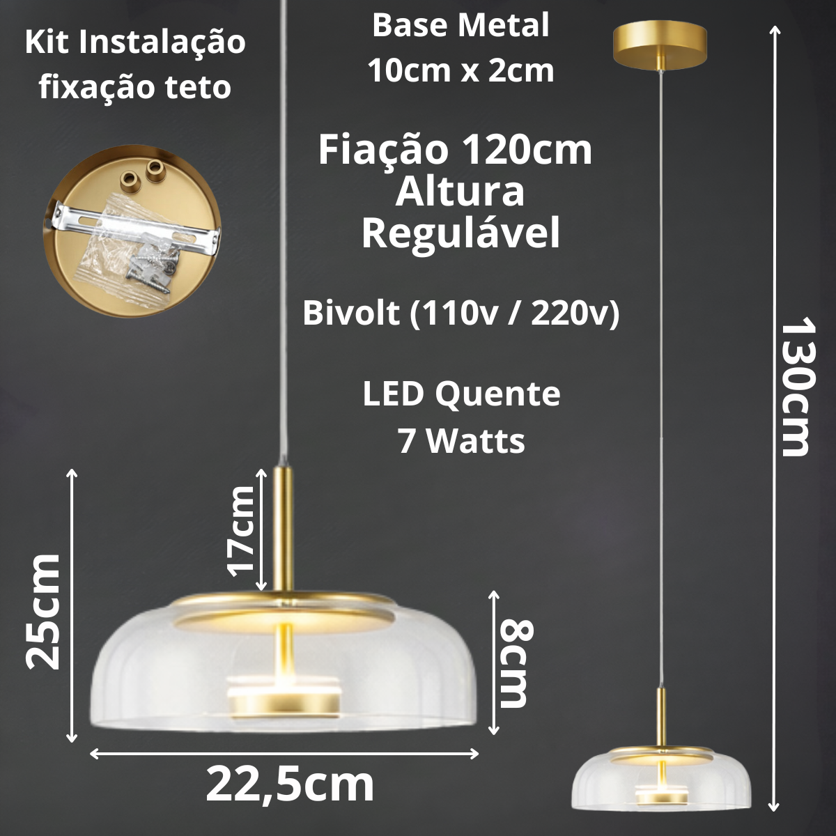 Ver imagem 6 de Lustre Pendente 22,5cm Vidro Transparente Luz Indireta Redondo Luminária Teto Gimpo Kjdde-271-tr