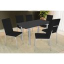 Ver imagem 1 de Conjunto: Mesa Sala Jantar Elba Tampo Madeirado C/ Vidro 160cm e 6 Cadeiras Amsterdã Cromada/preto