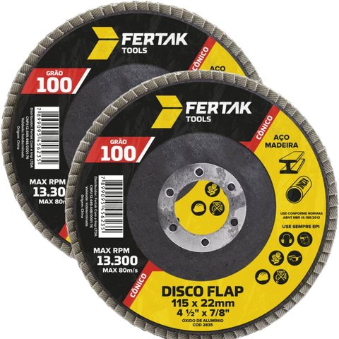 Disco Lixa Flap Cônico 115mm Grão 100 Madeira Aço Desbaste | 02 Un