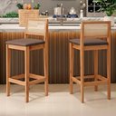 Ver imagem 2 de Kit 04 Banquetas Altas Brunella 99cm com Encosto Telinha Estilo Palha Linho Marrom - Abmaza