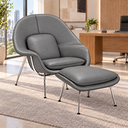 Ver imagem 1 de Poltrona Womb Chair com Puff em Couro Ecológico - Cinza