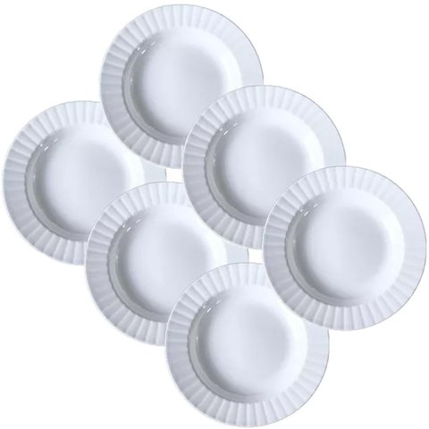 Kit 6 Prato Fundo Redondo 25cm Melamina Linha Vitalle Branco