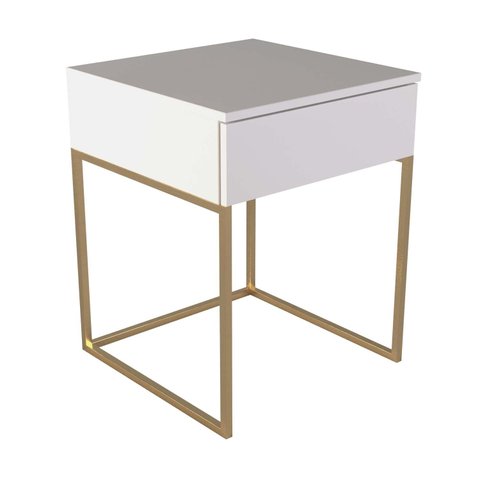 Mesa Cabeceira Madri 1 Gaveta Laca Base Metal Branco