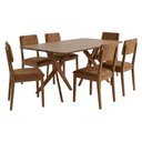 Ver imagem 1 de Mesa de Jantar Cacau com 6 Cadeiras Estofadas Sabia Corino Kaki Ornar