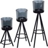Jogo 3 Peças Castiçal Porta Vela Suporte Home&co Cúpula Vidro Metal Preto - 1
