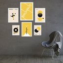 Ver imagem 1 de Kit Composição 6 Quadros Artes Bauhaus Amarelo e Preto - com Vidro:moldura Preta