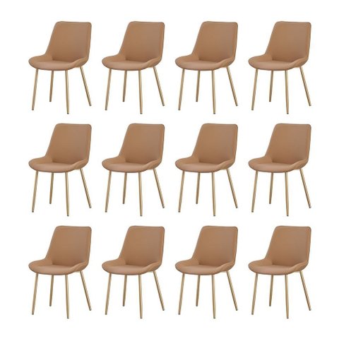 Kit 12 Cadeiras de Jantar Lara Estrutura em Aco Carbono Cor Bronze Estofado em PU Moderno Caramelo