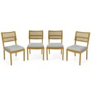 Ver imagem 1 de Kit com 4 Cadeiras Milena Madeira Maciça Assentos Estofados Encostos de Tela Palha Sextavada Linho C