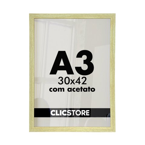 Kit 03 Molduras A3 30x42cm com Acetato e Fundo para Quadros Diplomas Certificados Fotos Cor: Carvalh